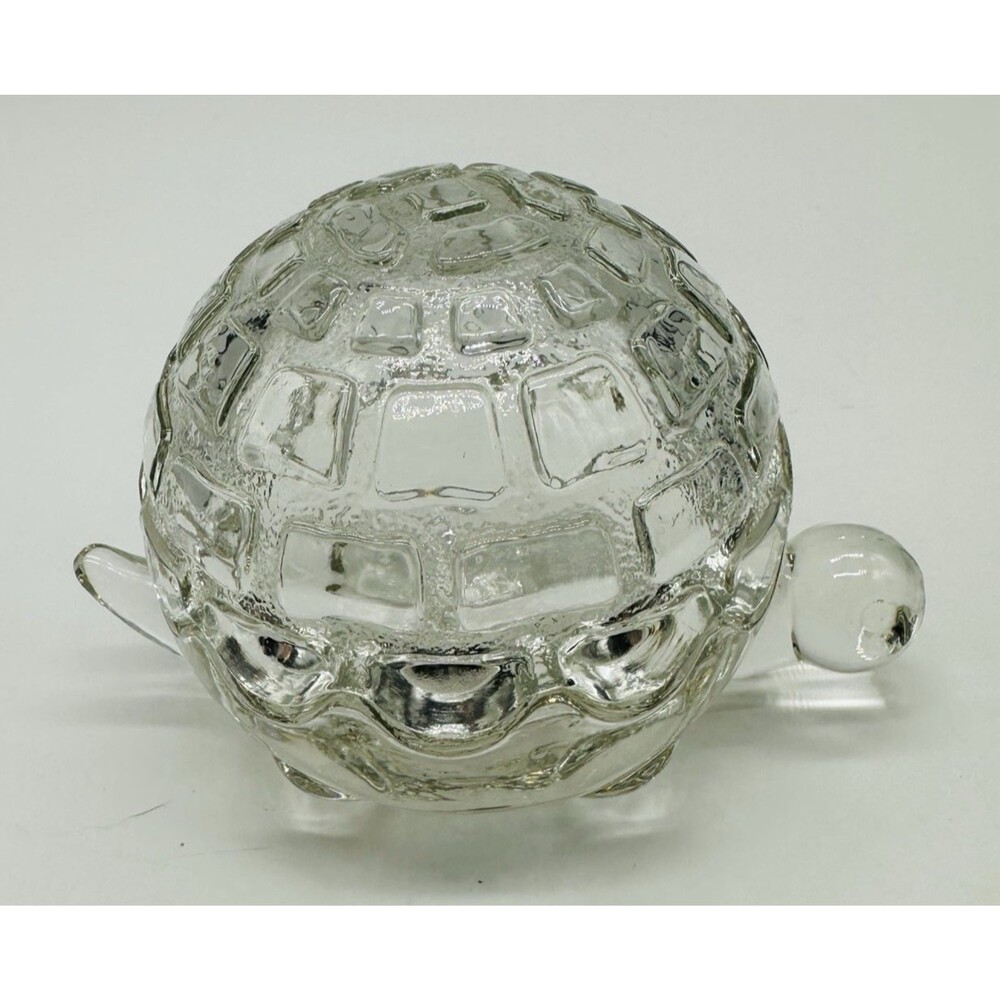 Anchor Hocking Turtle Covered Trinket Box Clear Glass Dish Jewelry Vintage USA - Picture 2 of 16